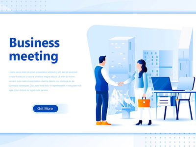 商务会议平面登陆页标题(Business Meeting Flat Landing Page Header)
