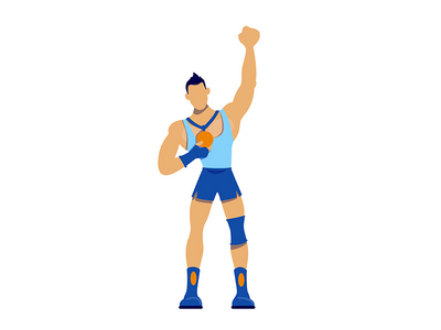 具有金牌平面颜色矢量不露面人物的运动员(Athlete with gold medal flat color vector faceless character)