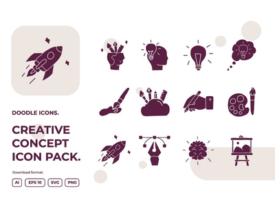 12 创意涂鸦插图图标集(12 creativity doodle illustrations icon set)