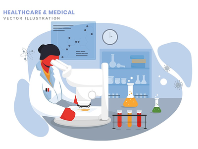 Covid 疫苗矢量平面插图(Covid Vaccine Vector Flat Illustration)