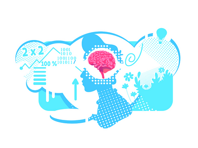 大脑半球功能平面概念矢量图解(Brain hemispheres functions flat concept vector illustration)