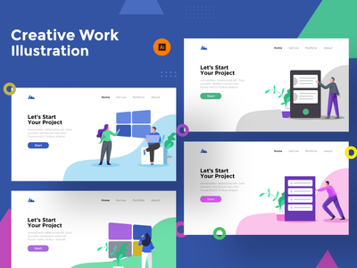 网站创意工作插图(Creative Work Illustration for Website)