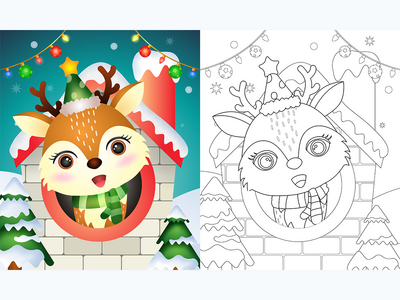 用可爱的鹿圣诞人物着色书(coloring book with a cute deer christmas characters)