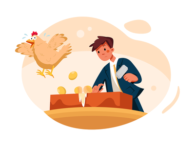 打破金蛋和飞母鸡的商人(Businessman breaking golden egg and flying hen)