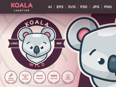 卡通人物动物考拉-标识(Cartoon Character Animal Koala - Logotype)