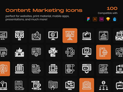 内容营销线性图标包(Content Marketing Linear Icons Pack)