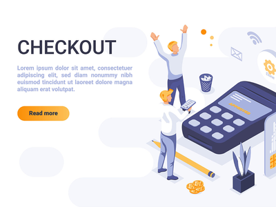 结帐等距标题平面概念(Checkout Isometric Header Flat Concept)