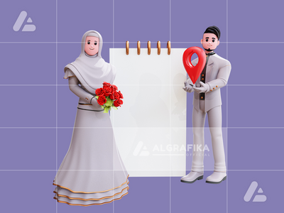 3d 婚礼情侣人物插图(3d wedding couple character illustration)