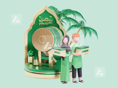 斋月贾巴尔的 3D 人物插图(3D Character Illustration Ramadan Kareem)