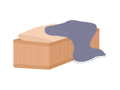 带毯子半平面彩色矢量项目的舒适长椅(Comfortable settee with blanket semi flat color vector item)