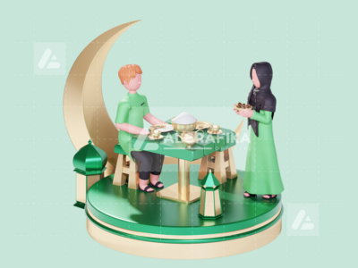 斋月贾巴尔的 3D 人物插图(3D Character Illustration Ramadan Kareem)