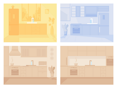 当代单色厨房平面颜色矢量图(Contemporary monochrome kitchen flat color vector illustration)