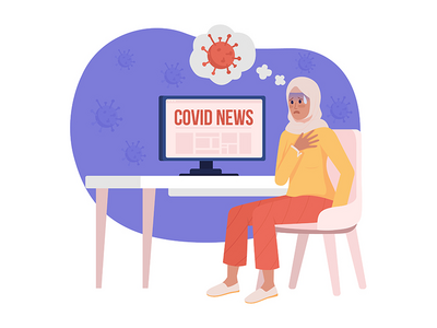 头孢病毒恐慌发作 2D 病媒分离图解(Coronavirus panic attack 2D vector isolated illustration)