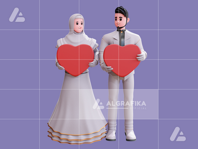 3d 婚礼情侣人物插图(3d wedding couple character illustration)