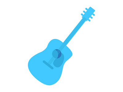蓝色原声吉他半平面颜色矢量对象(Blue acoustic guitar semi flat color vector object)