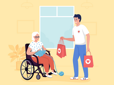 老年人平面彩色矢量图慈善机构(Charity for elderly flat color vector illustration)