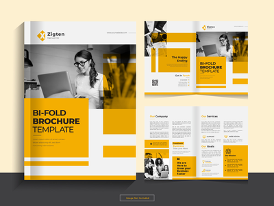 以 A4 格式清洁企业双折业务宣传册设计模板。(Clean corporate bi fold business brochure design template in A4 format.)