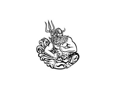 北欧神话中的 Aegir Hler 或 Gymir 海神与三叉戟吉祥物(Aegir Hler or Gymir God of Sea in Norse Mythology with Trident  Mascot)