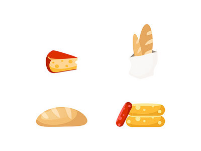 奶酪和面包平面颜色矢量对象集(Cheese and bread flat color vector objects set)