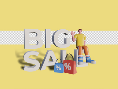 促销折扣的 3d 插图。高级 Psd(3d illustration of sales promotion discount. Premium Psd)