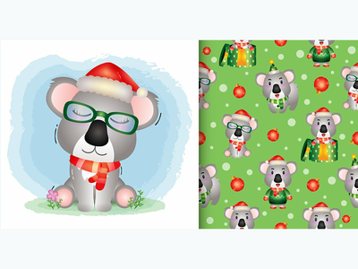 可爱的考拉圣诞人物。无缝图案和插图设计(a cute koala christmas characters. seamless pattern and illustration designs)