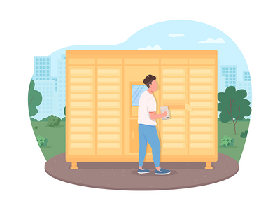 非接触式邮政服务审查 2D 矢量网页横幅、海报(Contactless postal service review 2D vector web banner, poster)