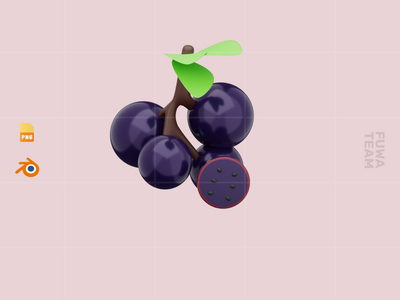 可爱的 3D 水果插画包 - 黑醋栗(Cute 3D Fruit Illustration Pack - Blackcurrant)