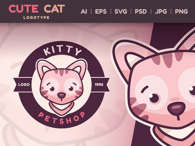 卡通人物动物猫-标识(Cartoon Character Animal Cat - Logotype)