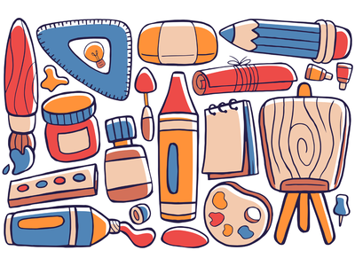 艺术工作室涂鸦矢量 01(Art Studio Doodle Vector 01)