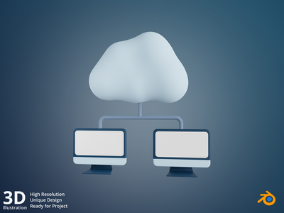 云计算机网络-云计算网络 3D 插图(Cloud Computer Network - Cloud Computing Network 3D Illustration)