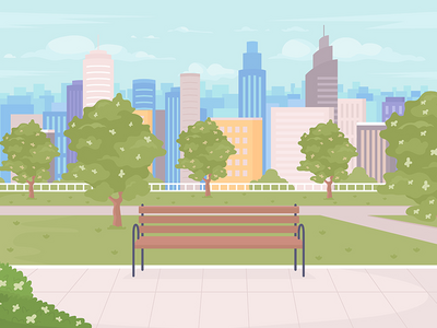 城市公园平面彩色矢量图(City park flat color vector illustration)