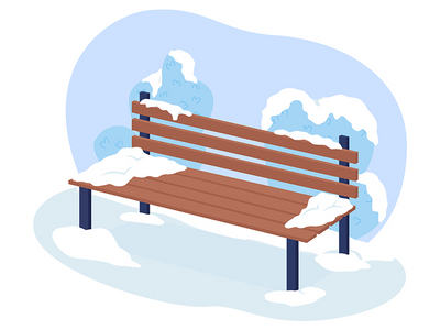 冬季公园长凳 2D 矢量隔离插图(Bench in winter park 2D vector isolated illustration)