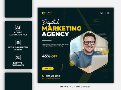 企业和数字营销公司社交媒体帖子模板(Corporate and digital marketing company social media post template)