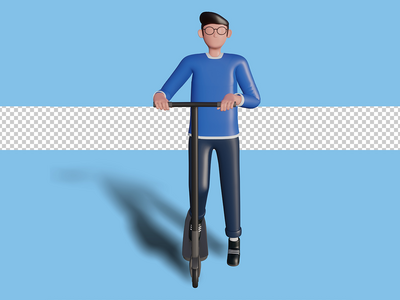 3d 骑摩托车的角色的插图。高级 psd(3d illustration of a character riding a scooter. premium psd)