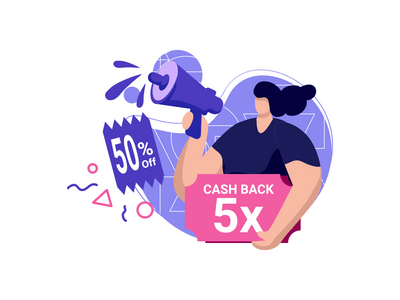 现金返还活动图标平面插图 50% 折扣获得优惠券折扣(cashback campaign icon flat Illustration for 50% off get vouchers discounts)