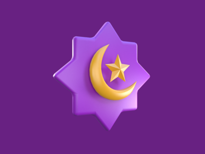 3D 渲染斋月图标-新月和星星(3D Rendering Ramadan Icon - Crescent Moon and star)