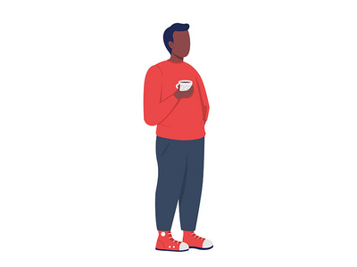 带有咖啡杯半平面彩色矢量字符的休闲男人(Casual man with coffee cup semi flat color vector character)