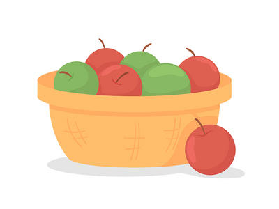 篮子半平面彩色矢量对象中的苹果(Apples in basket semi flat color vector object)