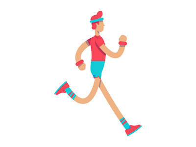 运动男子慢跑半平面彩色矢量字符(Athletic man jogging semi flat color vector character)