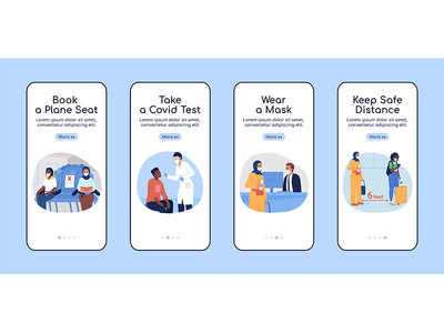 在 covid 旅行后登机移动应用屏幕平面矢量模板(After covid travel onboarding mobile app screen flat vector template)