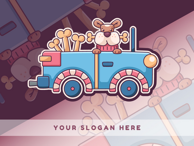 卡通动物旅行狗在车里-标识(Cartoon Animal Travel Dog in the Car - Logotype)