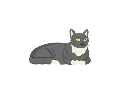 黑猫平面颜色矢量字符(Black cat flat color vector character)