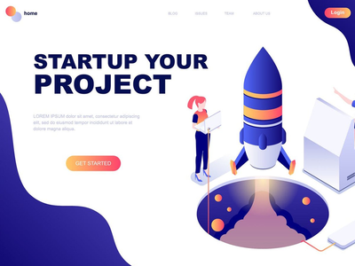 业务启动等距登陆页面模板(Business Startup Isometric Landing Page Template)