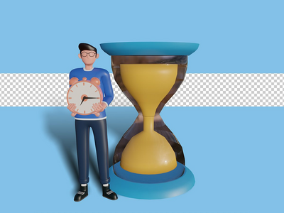 3d 字符插图登陆页面的时间管理概念。高级 psd(3d character illustration Time management concept for landing page. premium psd)