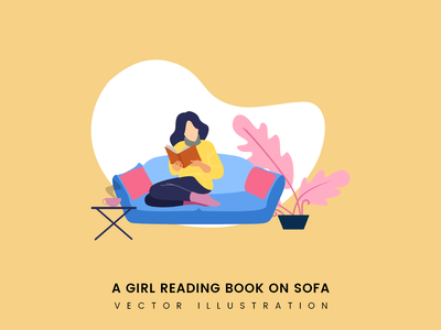 一个关于沙发概念的女孩阅读书(A girl reading book on sofa concept)