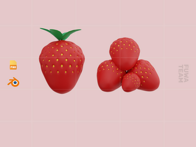 可爱的 3D 水果插画包-草莓（正面）(Cute 3D Fruit Illustration Pack - Strawberry (front))