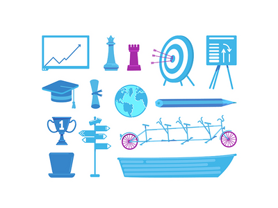 商业和教育平面颜色矢量对象集(Business and education flat color vector objects set)