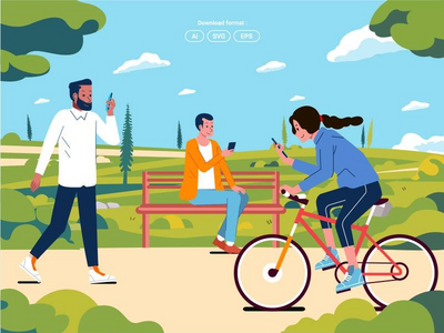 公园里有智能手机的忙碌的人(Busy people with smartphone in park)