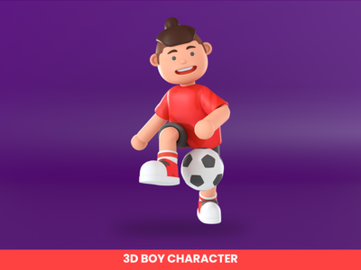 一个男孩用脚接球的 3d 渲染图(3d rendering of a boy receiving a ball with his feet illustration)