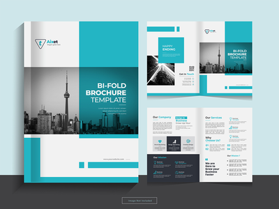 以 A4 格式清洁企业双折业务宣传册设计模板。(Clean corporate bi fold business brochure design template in A4 format.)